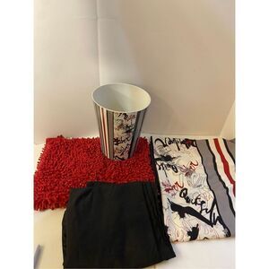Quicksilver bathroom set rug trash can shower curtain black gray‎ red